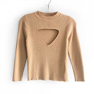 ZARA beige nude ribbed stretch triangular keyhole cutout knit top